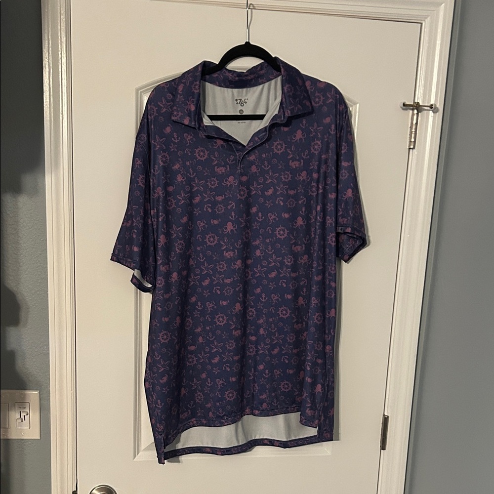 1764 Golf Men’s Polo Shirt 2XL – Navy & Pink Nautical Print